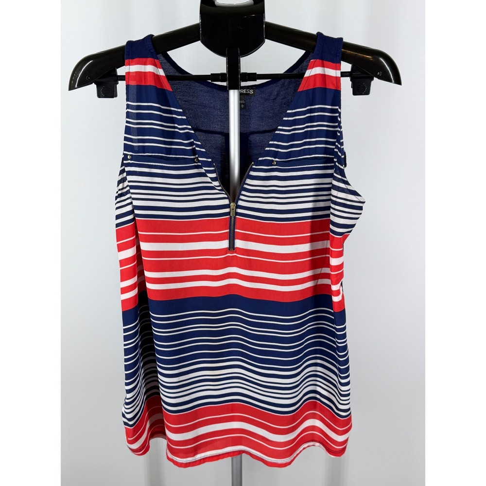 Express‎ Women Large Striped Half Zip Tank Top Red White Navy Blue L